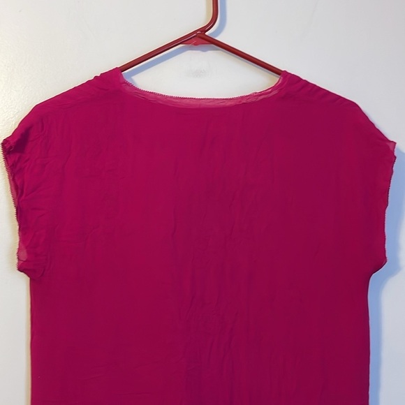 Diane Von Furstenberg Silk Fuscia Lace Up Front Cap Sleeve Blouse size 6 - Picture 11 of 15